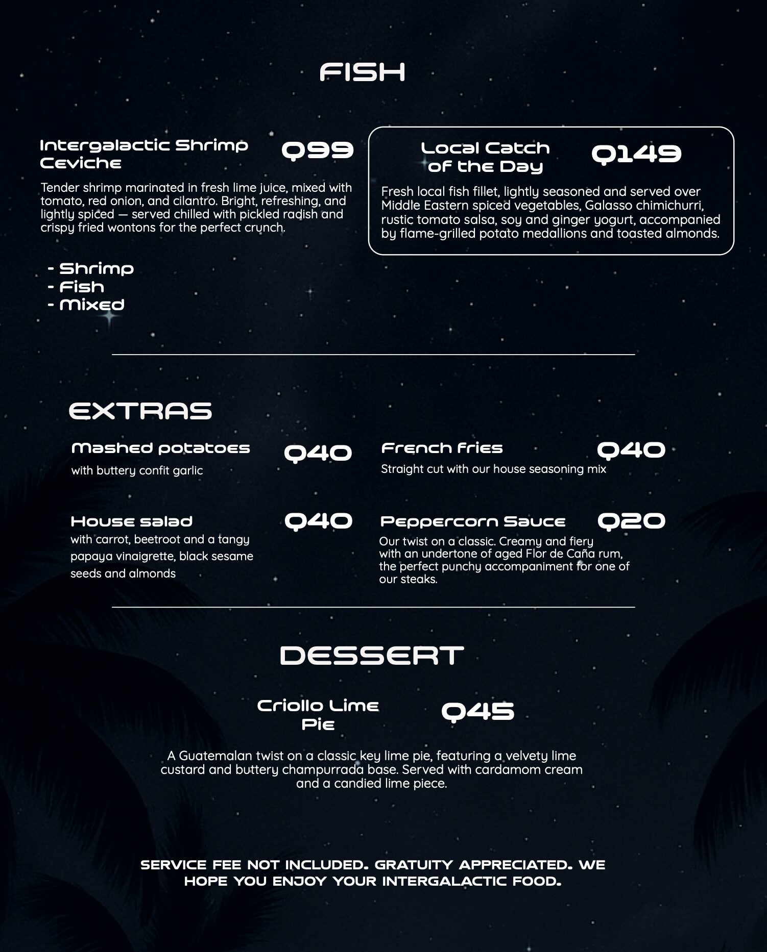 Space Rocks Menu Our Menu - THE SPACESHIP